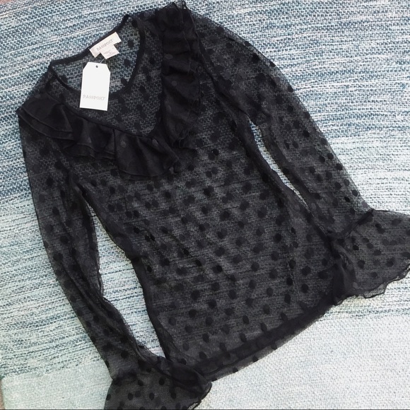 🌻SOLD🌻Polka Dot Mesh Ruffle Top - Picture 2 of 6